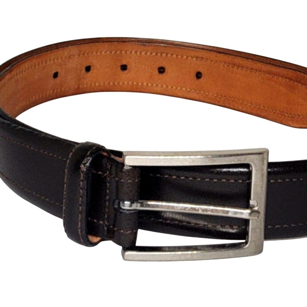 Handmade In Italy Belt Mens 36 Brown Genuine Leather Dress Stitch Detail